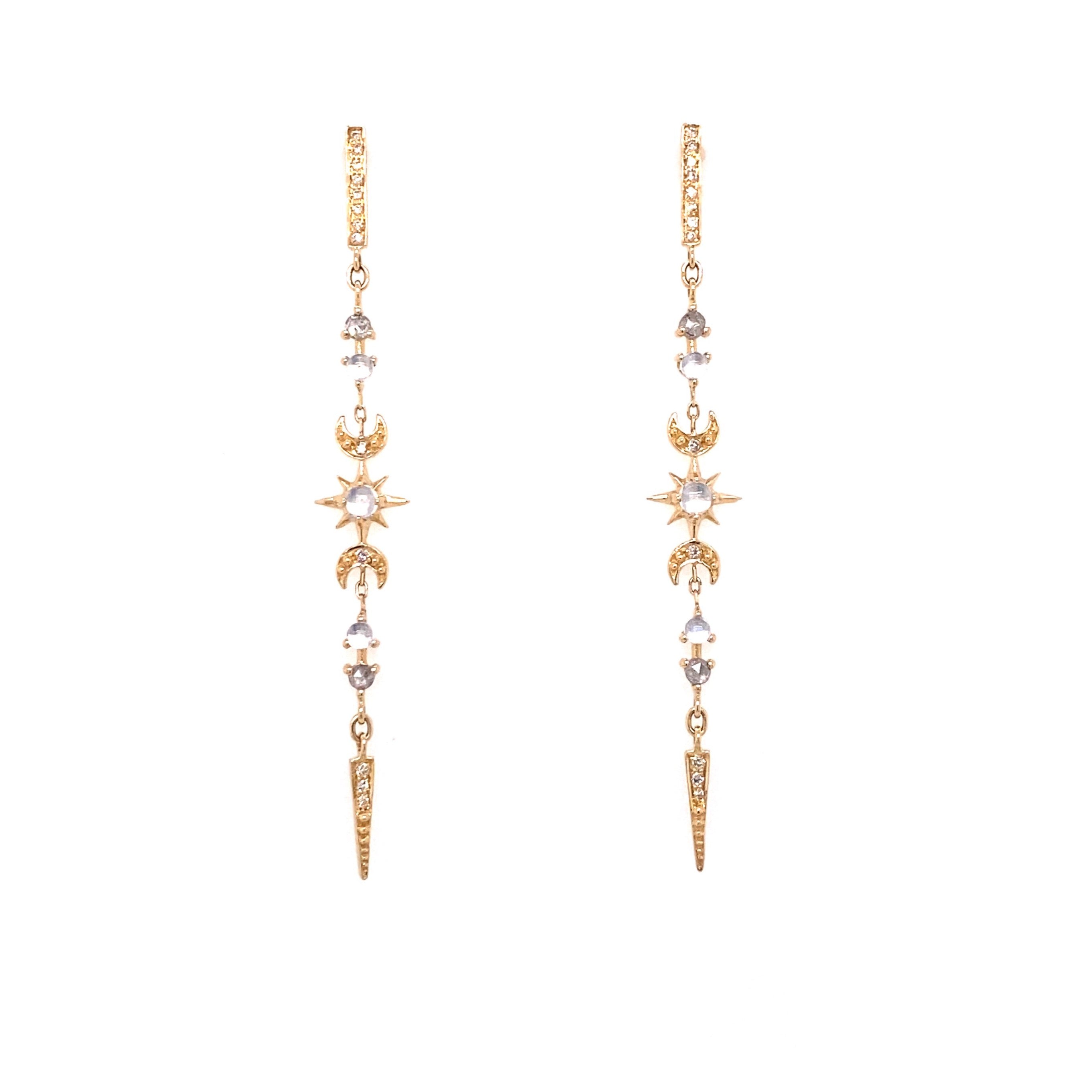 Celine Daoust 14k Moonstone and Diamond Long Stellar Earrings