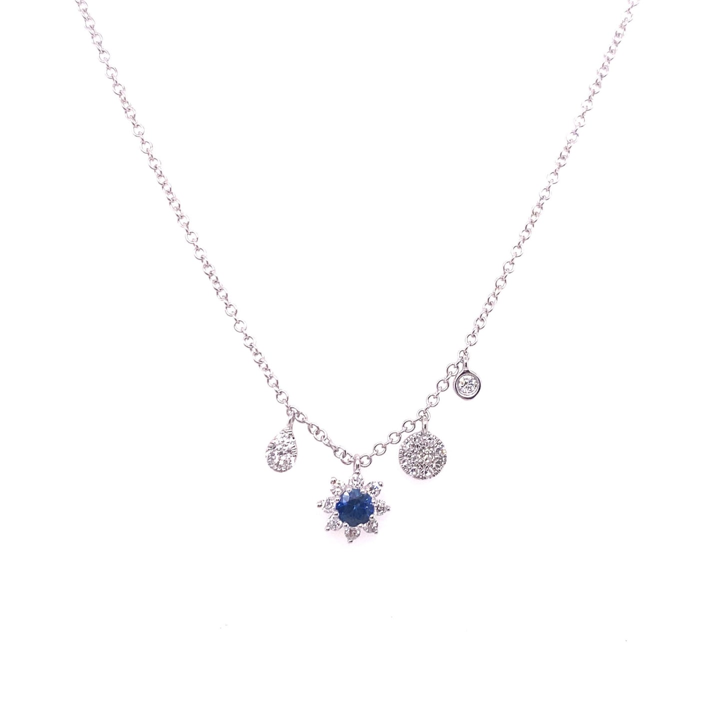 Meira T 14kt Sapphire and Diamond Flower Charm Necklace