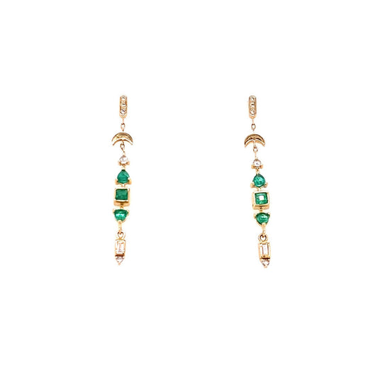 Celine Daoust 14kt Yellow Gold Emerald and Diamond Moon Totem Earrings