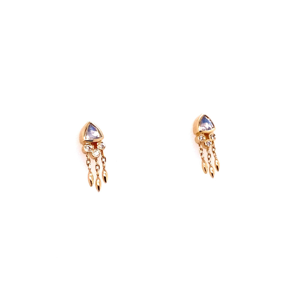 Celine Daoust 14k Trylian Moonstone and Diamond Fringe Stud Earrings