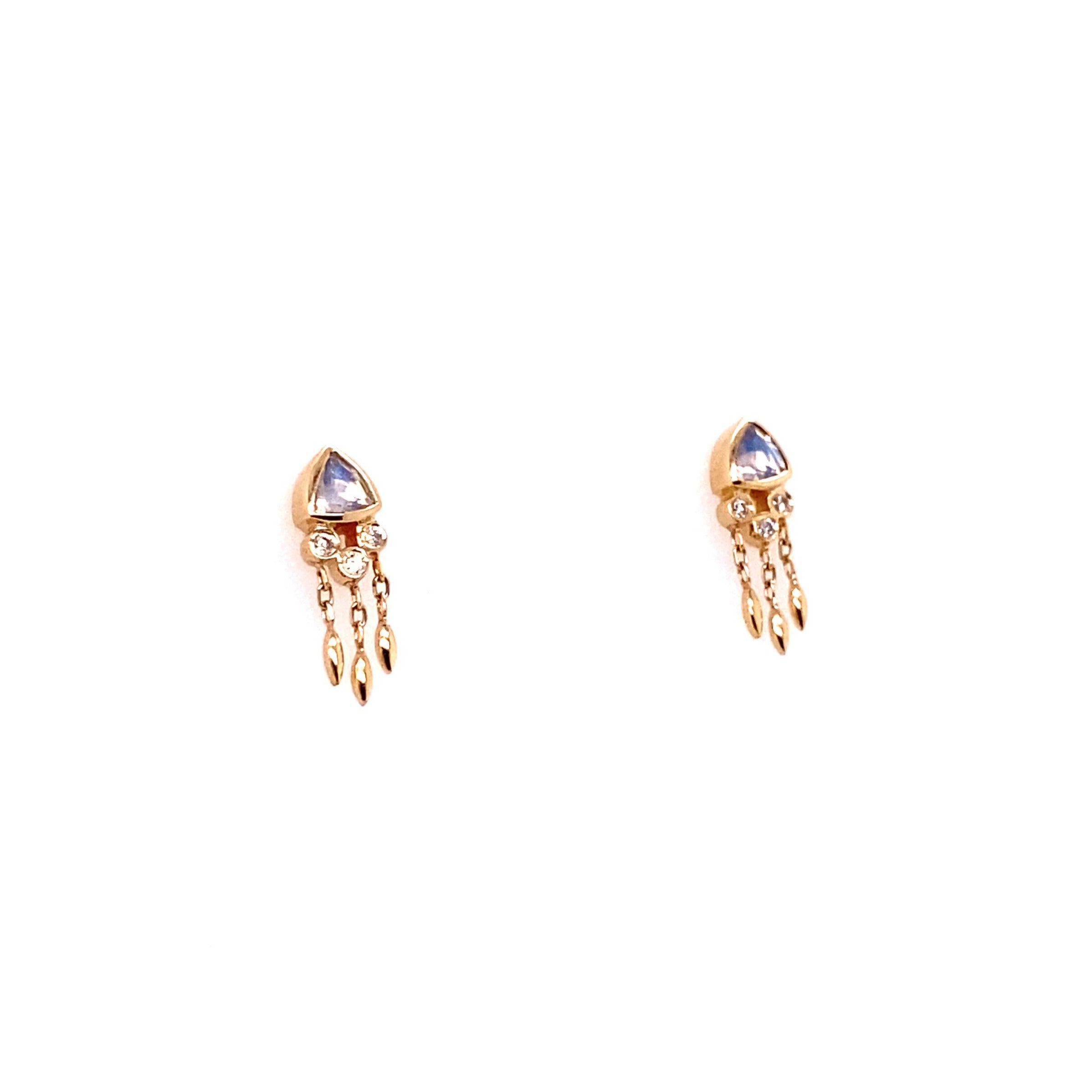 Celine Daoust 14k Trylian Moonstone and Diamond Fringe Stud Earrings