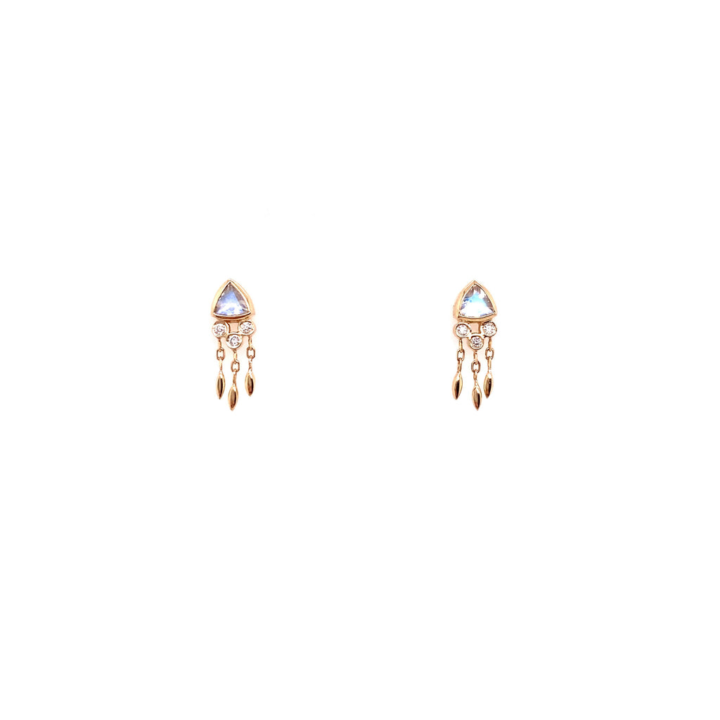 Celine Daoust 14k Trylian Moonstone and Diamond Fringe Stud Earrings