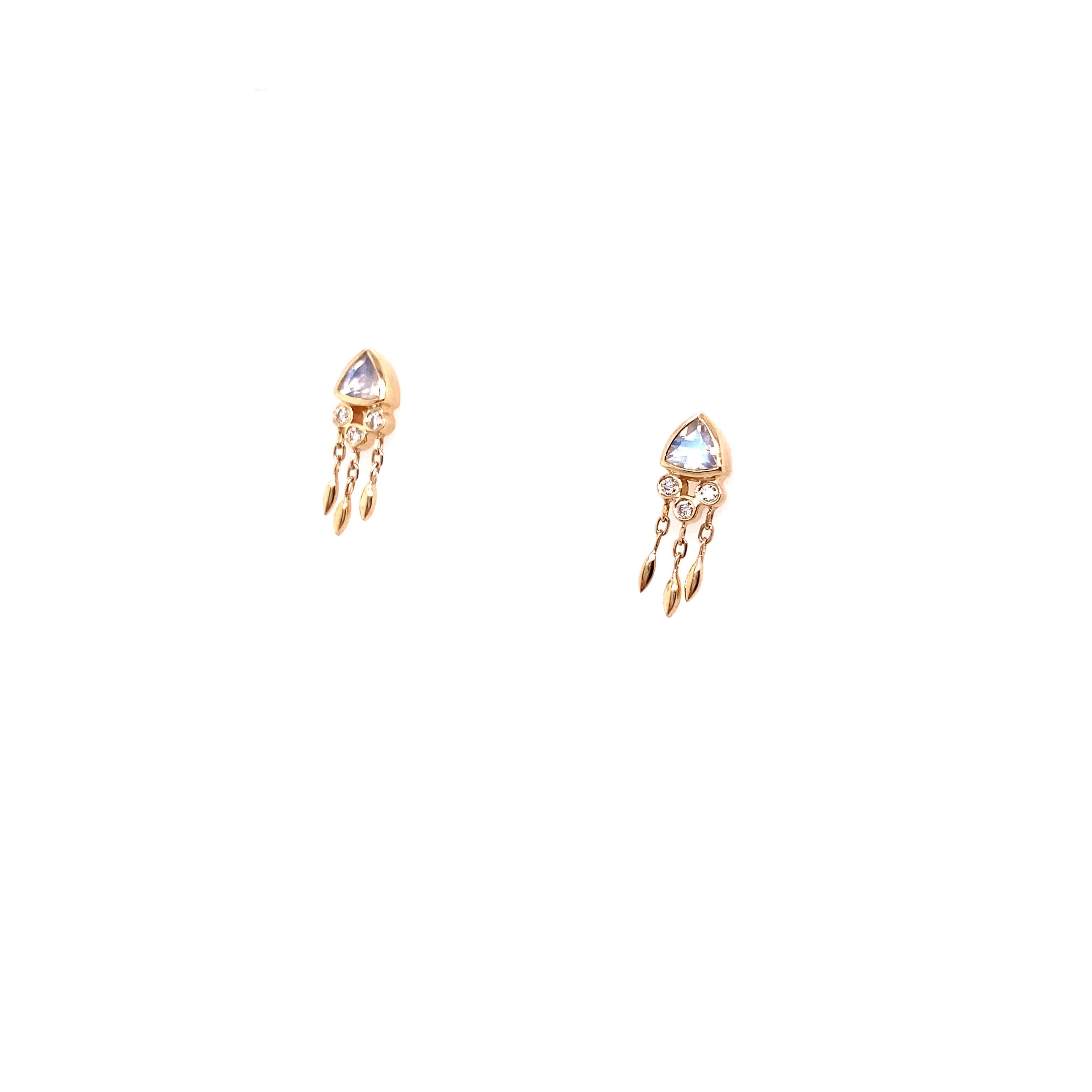Celine Daoust 14k Trylian Moonstone and Diamond Fringe Stud Earrings