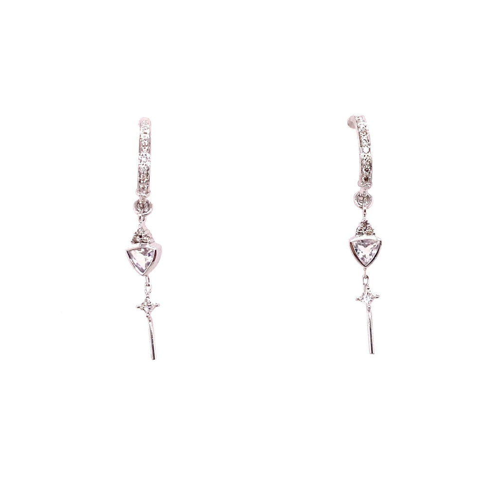 Celine Daoust 14k White Gold Triangle Diamond and Moonstone Hoop Earrings