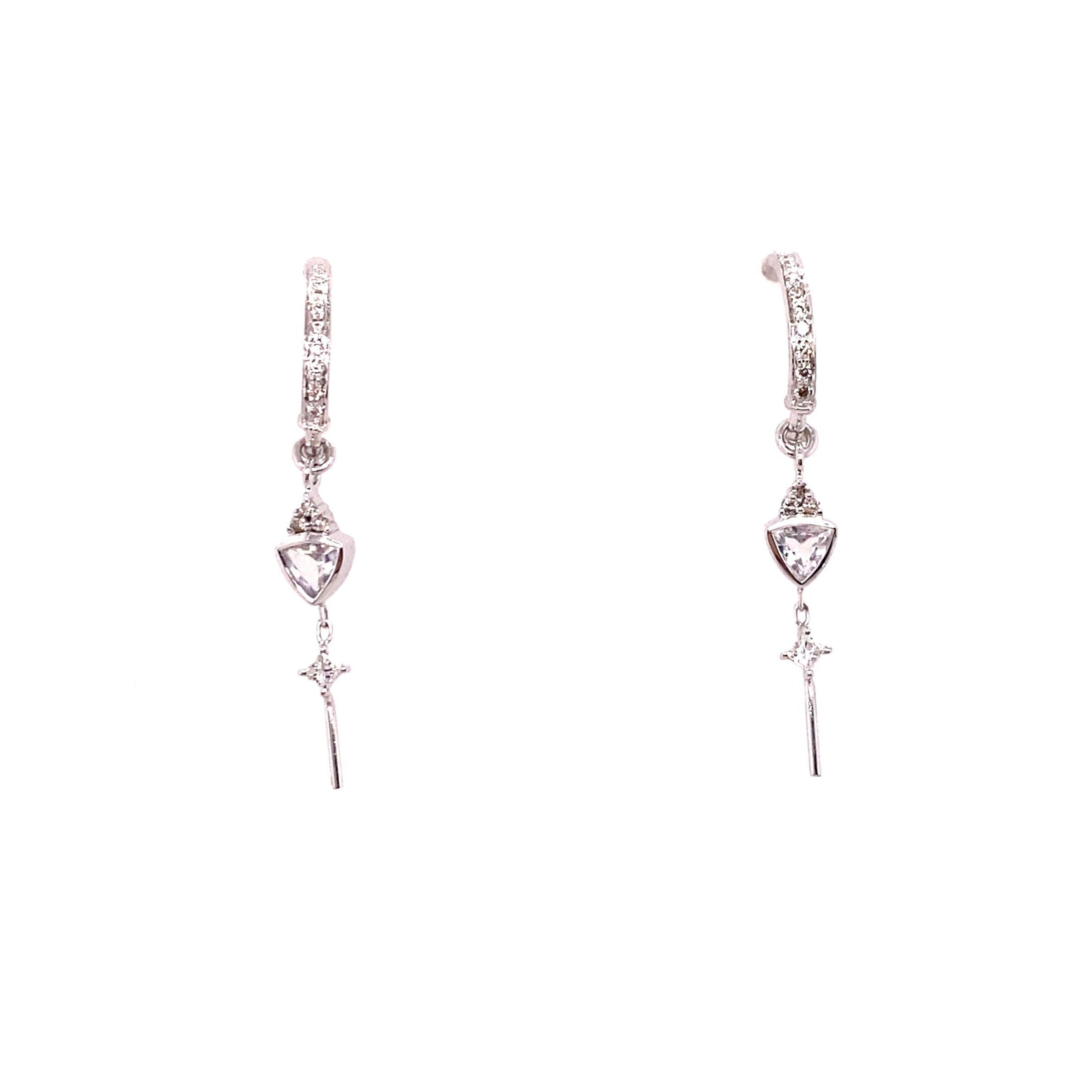 Celine Daoust 14k White Gold Triangle Diamond and Moonstone Hoop Earrings