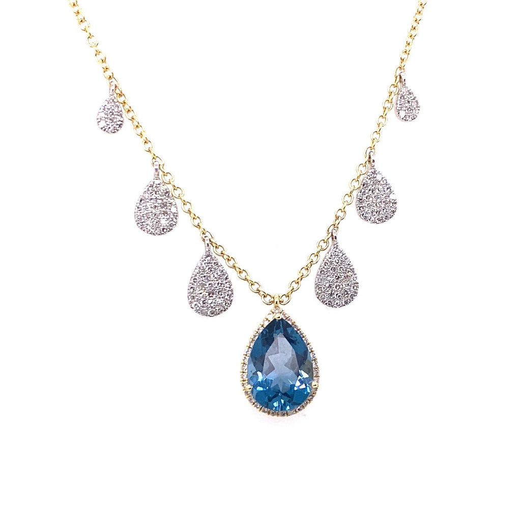 Meira T 14kt Yellow Gold Pear Shape London Blue Topaz and Diamond Charm Necklace