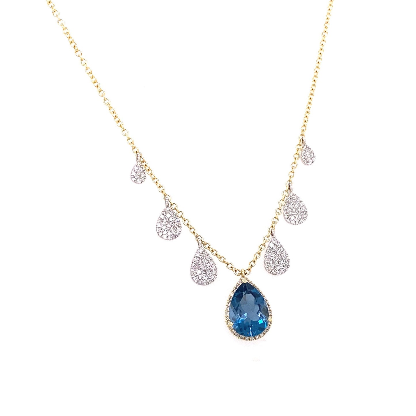 Meira T 14kt Yellow Gold Pear Shape London Blue Topaz and Diamond Charm Necklace