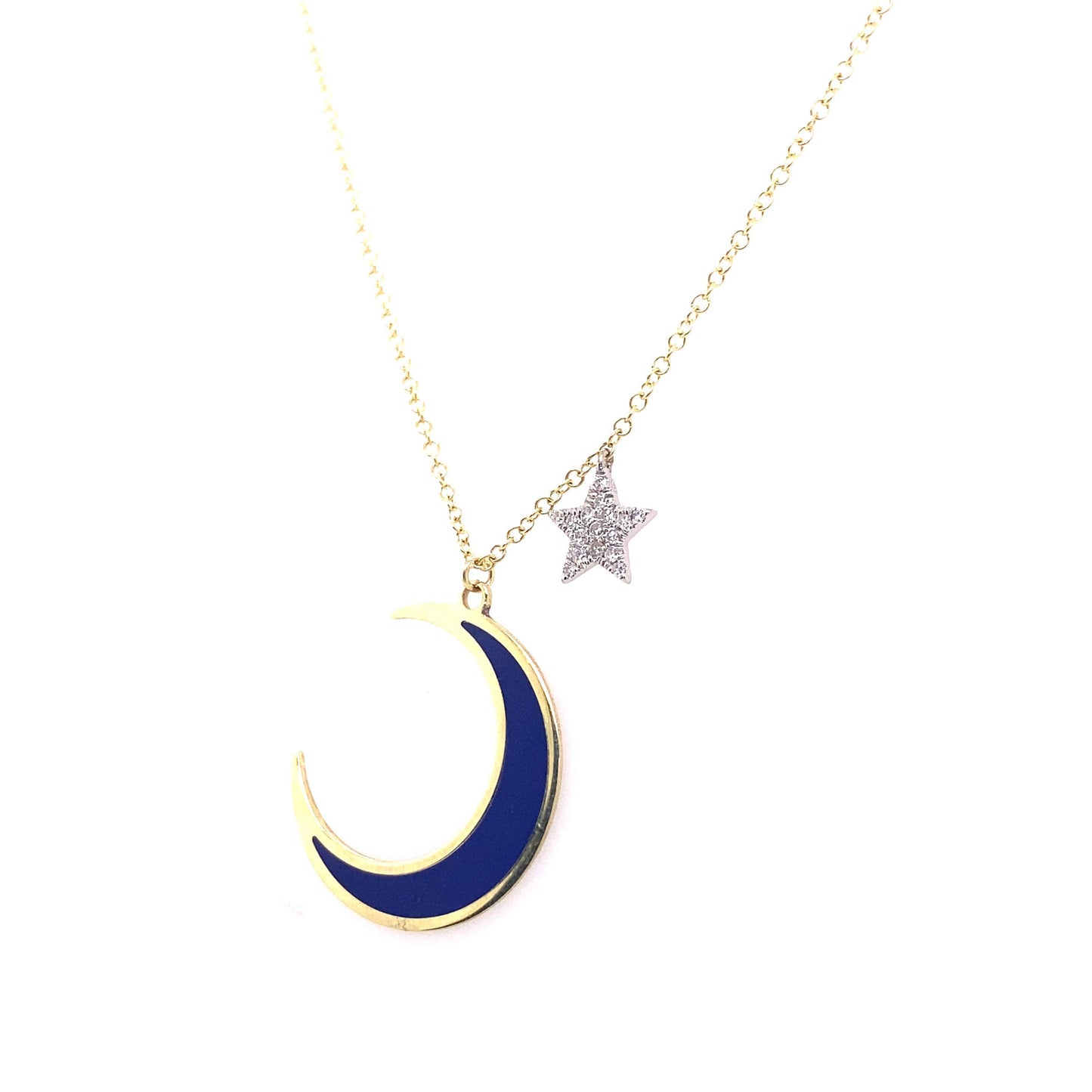 Meira T 14kt Yellow Gold Blue Enamel Moon and Star Diamond Charm Necklace