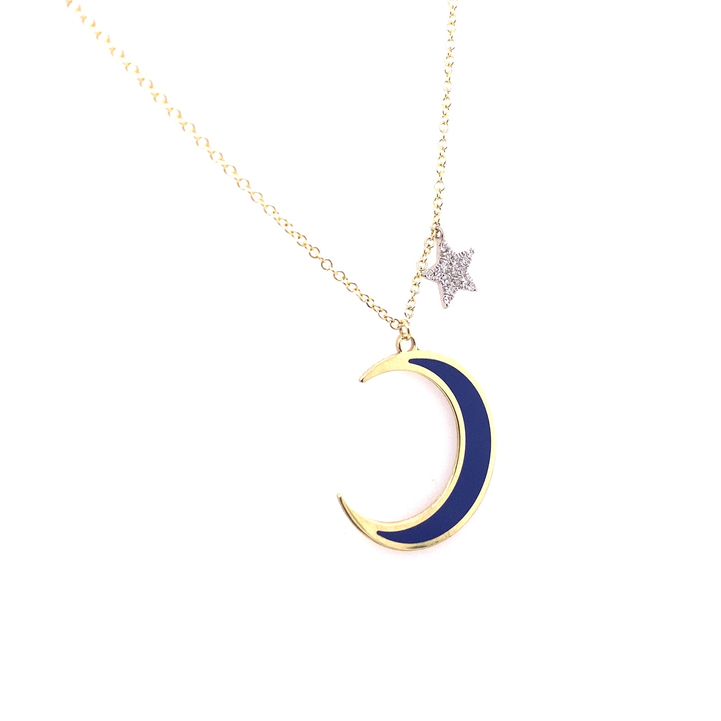 Meira T 14kt Yellow Gold Blue Enamel Moon and Star Diamond Charm Necklace