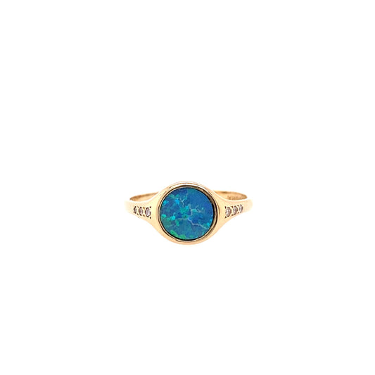 Scosha Yellow Gold Opal and Diamond Signet Ring
