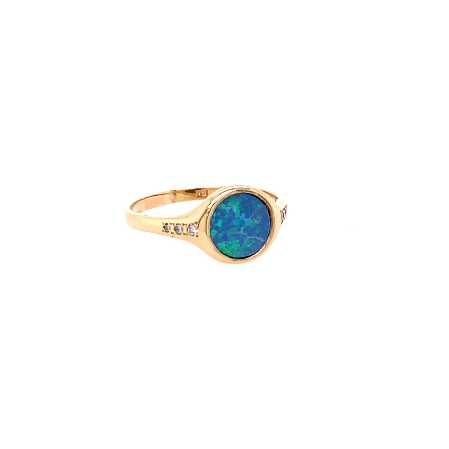 Scosha Yellow Gold Opal and Diamond Signet Ring