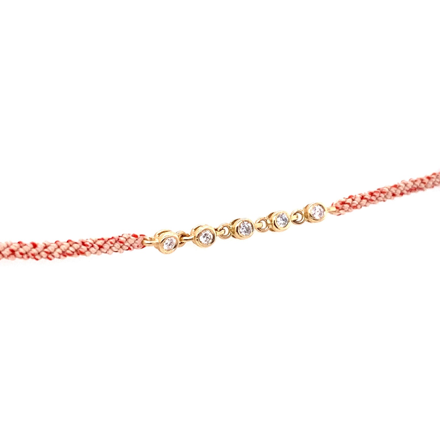 Scosha 14kt Yellow Gold Five Diamond Bezel Pink Cord Bracelet