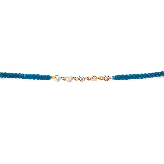 Scosha 14kt Yellow Gold Five Diamond Bezel Turquoise Cord Bracelet