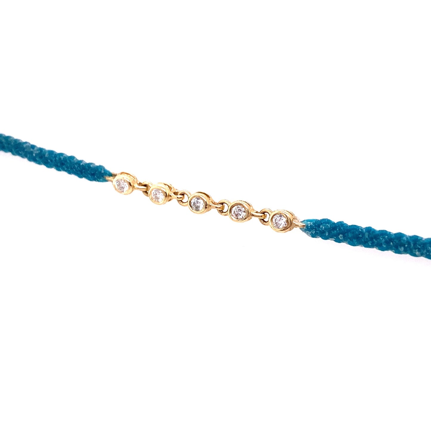 Scosha 14kt Yellow Gold Five Diamond Bezel Turquoise Cord Bracelet