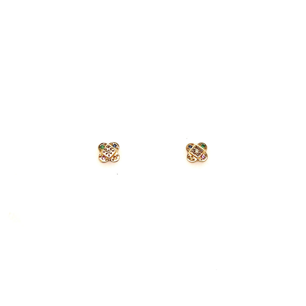 Scosha Mixed Gemstone Endless Knot Yellow Gold Studs