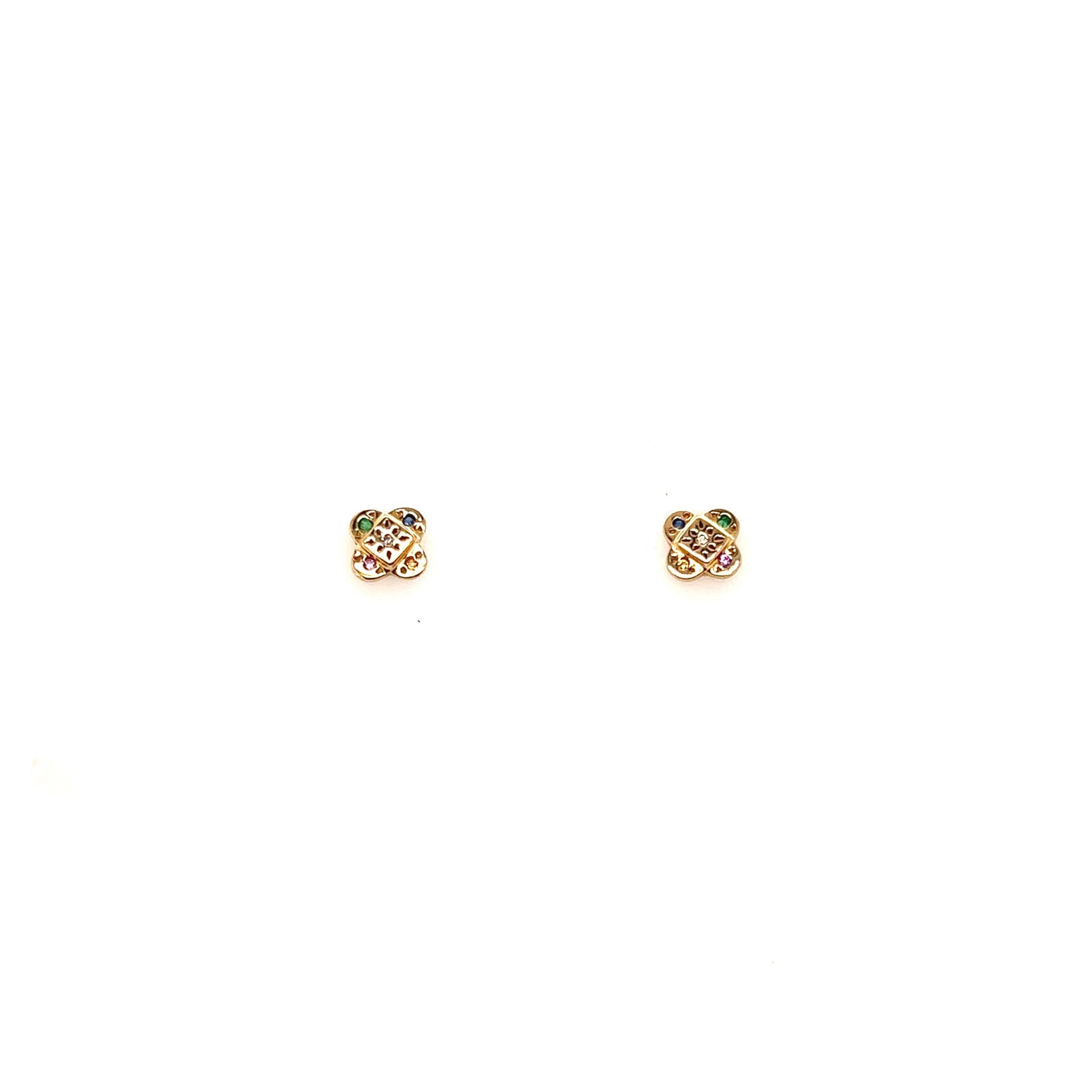 Scosha Mixed Gemstone Endless Knot Yellow Gold Studs