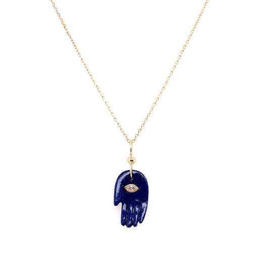 Celine Daoust 14kt Yellow Gold Lapis and Diamond Mudra's Pendant Necklace