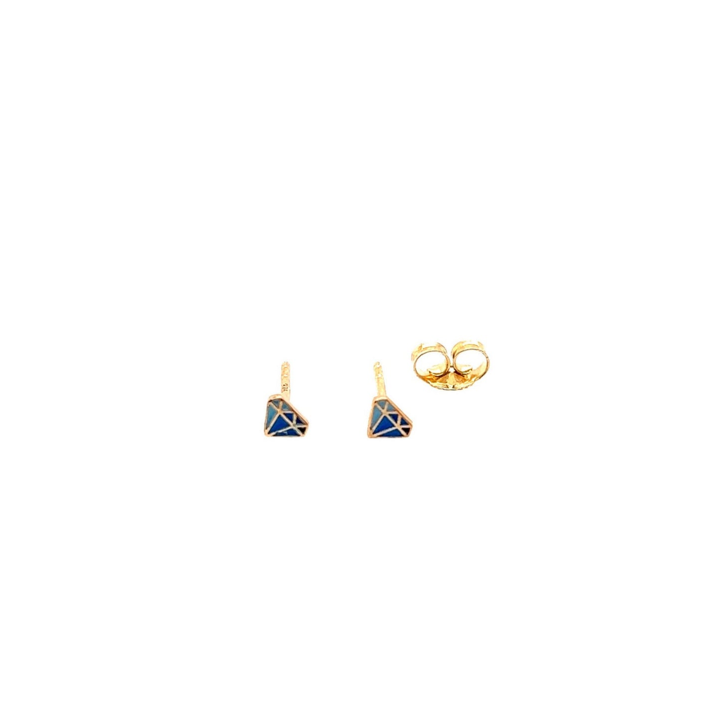 Metier 9KT Yellow Gold Blue Enamel Diamond Shape Stud Earring Pair