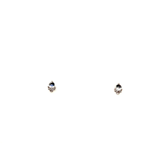 Celine Daoust 14k White Gold Round Moonstone and Diamond Stud Earrings