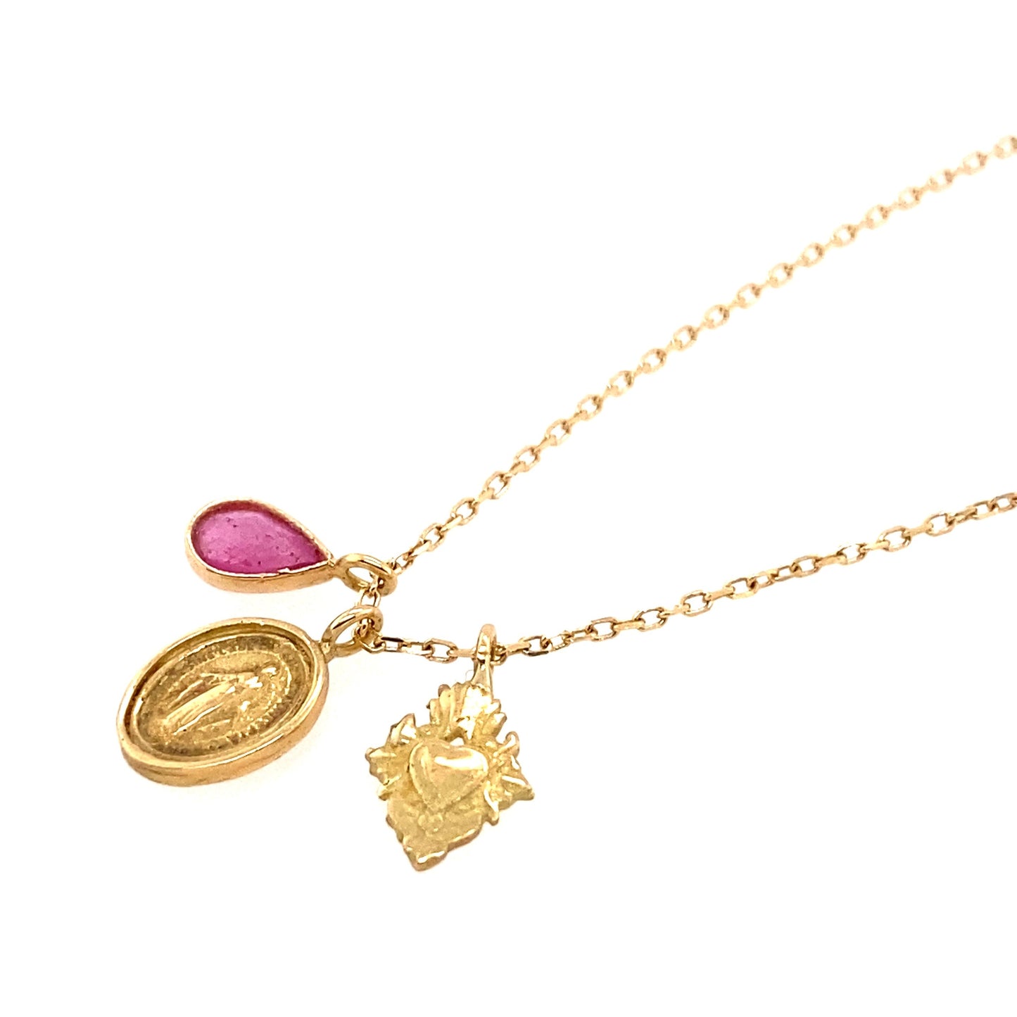 Perry De La Rosa 18kt Yellow Gold Ruby Medal Charm Necklace