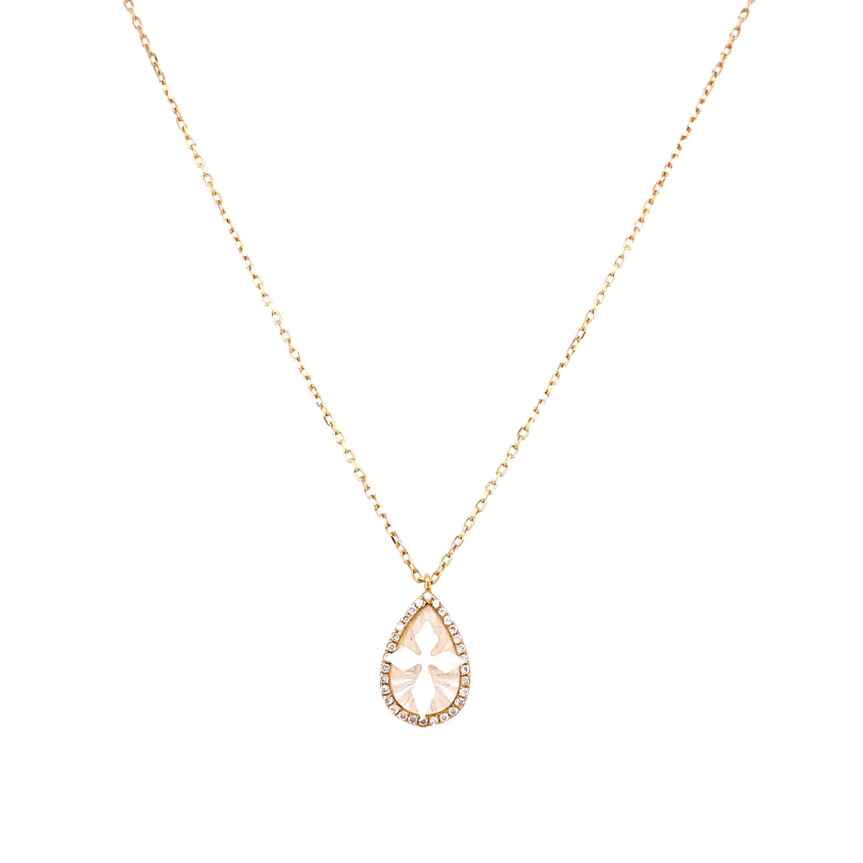 Perry De La Rosa 18kt Yellow Gold Mother of Pearl Cross and Diamond Necklace