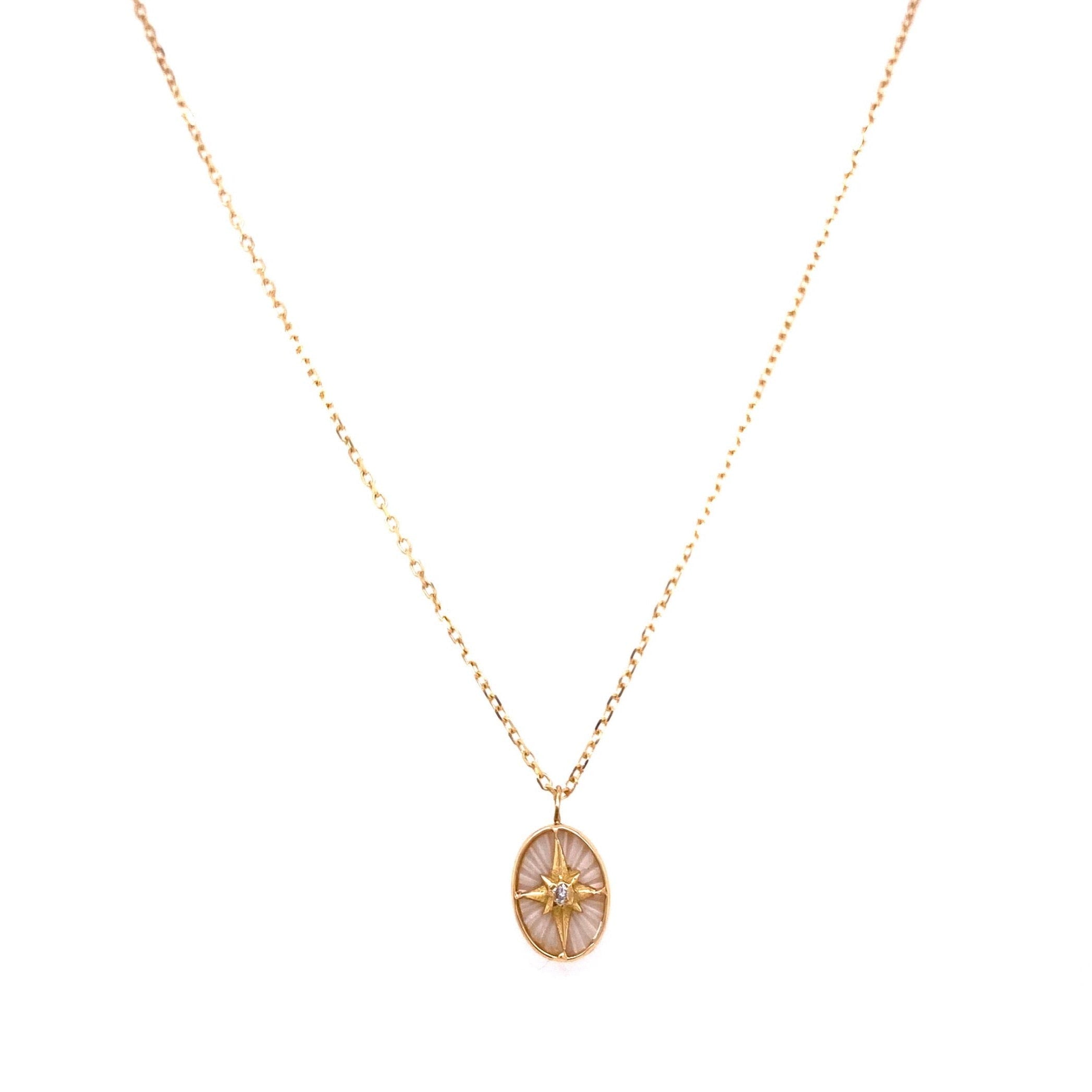 Perry De La Rosa 18kt Yellow Gold Mother of Pearl and Diamond Star Necklace