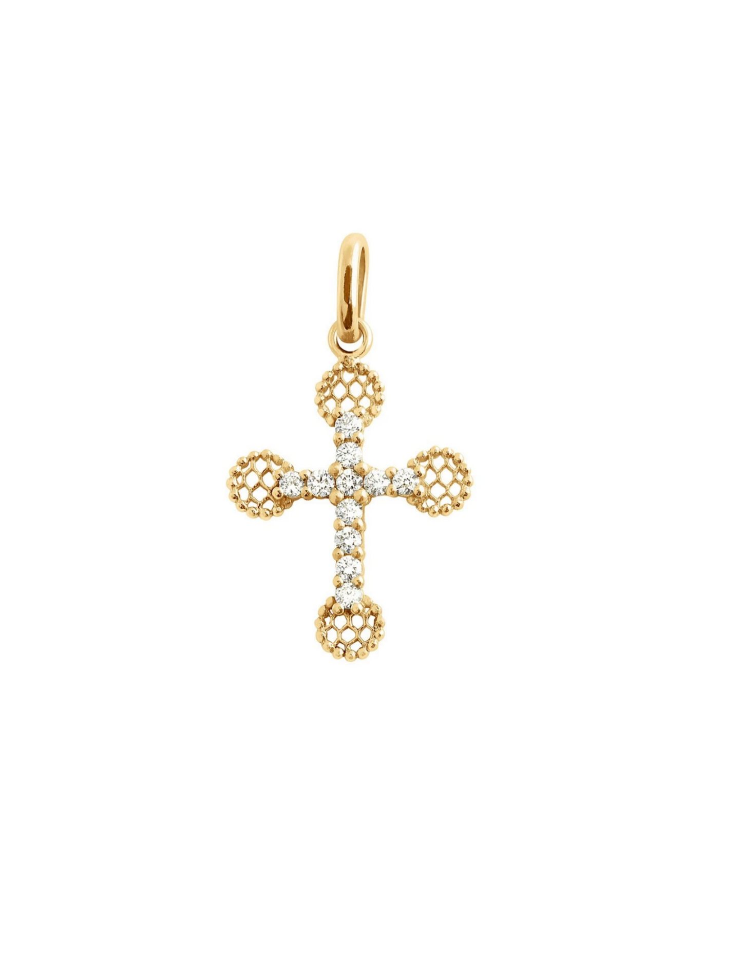 Gigi Clozeau 18kt Petite Lace Diamond Cross Pendant