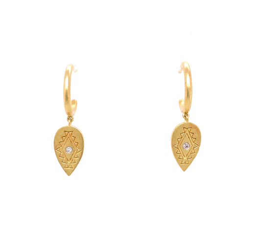 Meira T 14kt Yellow Gold Matte Diamond Tribal Charm Earrings