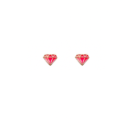 Metier 9KT Yellow Gold Pink Enamel Diamond Shape Stud Earring Pair
