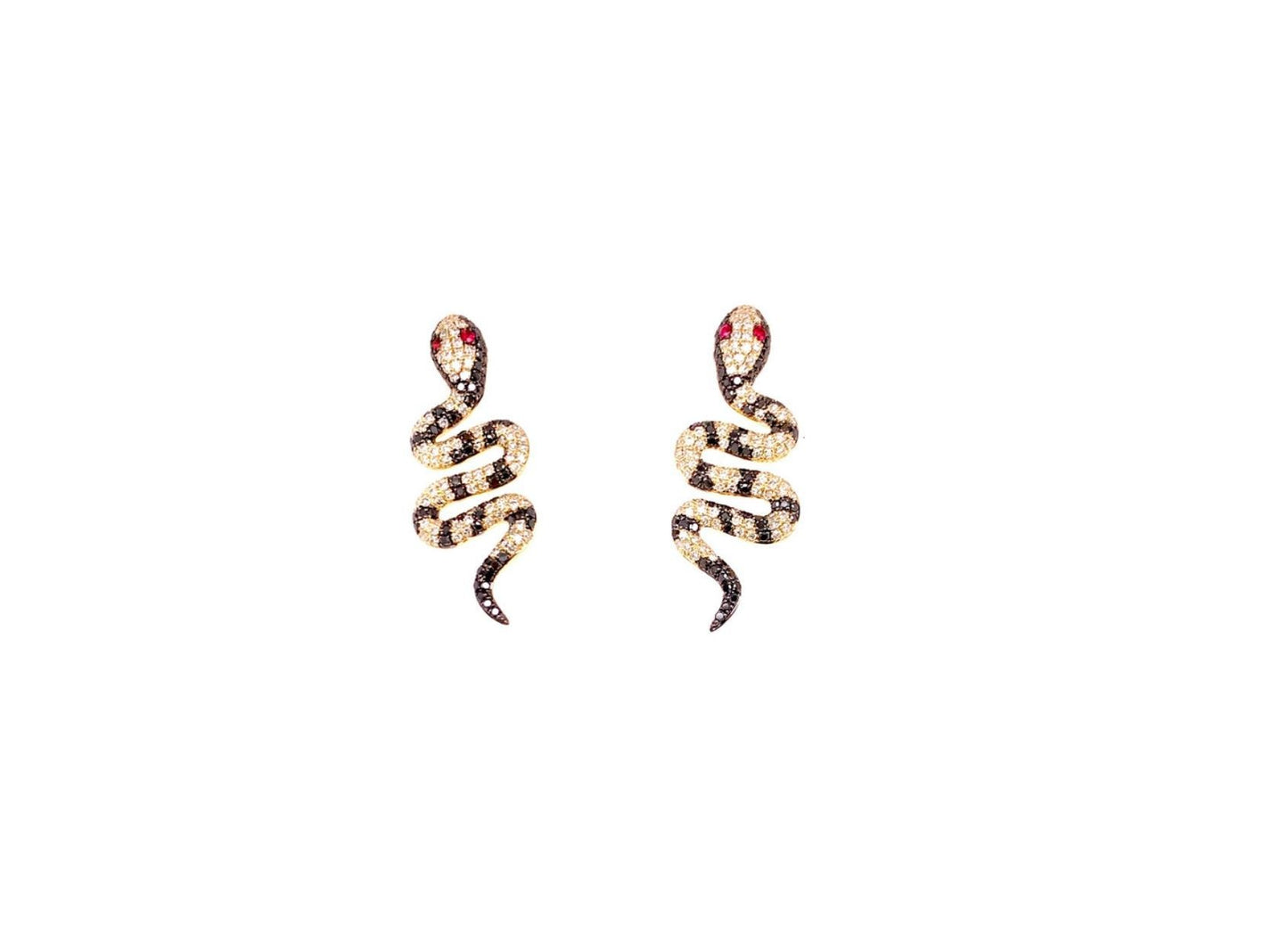 14kt Yellow Gold Diamond and Ruby Snake Stud Earrings